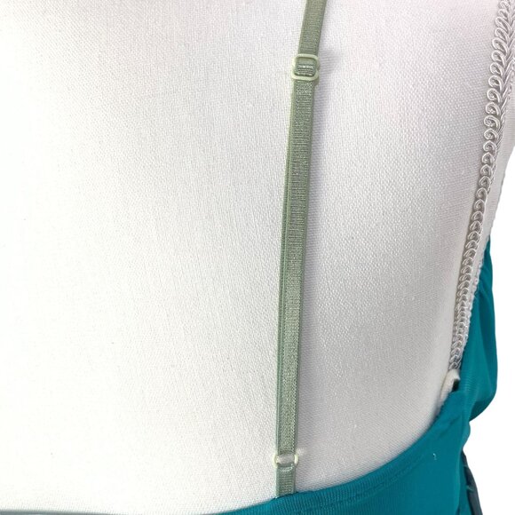 Teal Chiffon Pleated Dress S Rhinestone Belt Bow Tie Knee Length Cocktail Prom - Picture 5 of 9